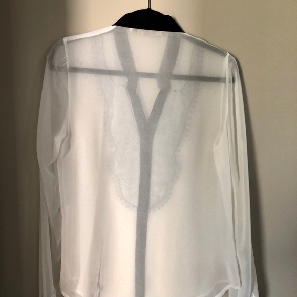 Daniel Cassin Black & White Sheer Blouse - Picture 3 of 16